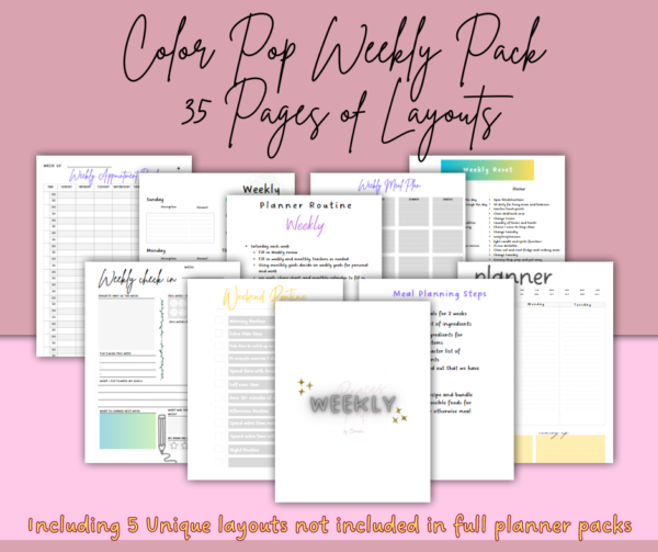 Monochrome Magic: The A5 35-Page Printable Weekly Planner with Bold Pops of Color